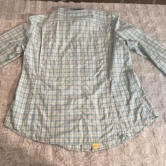 Mens Duluth Trading Co Nylon Blend Vented Hiking Shirt Aqua Plaid Size Large - Picture 9 of 16